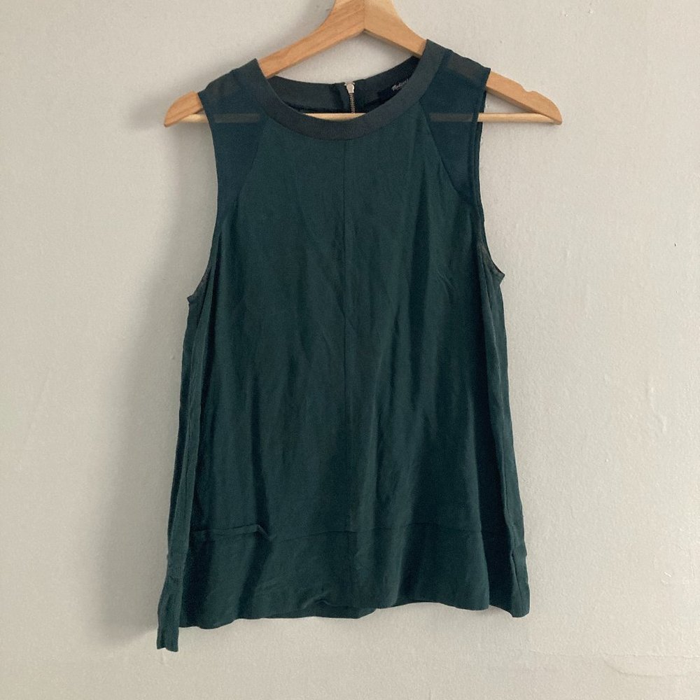 Madewell Women's S 100% Silk Tank Top Ruffle Jade Green Lightweight